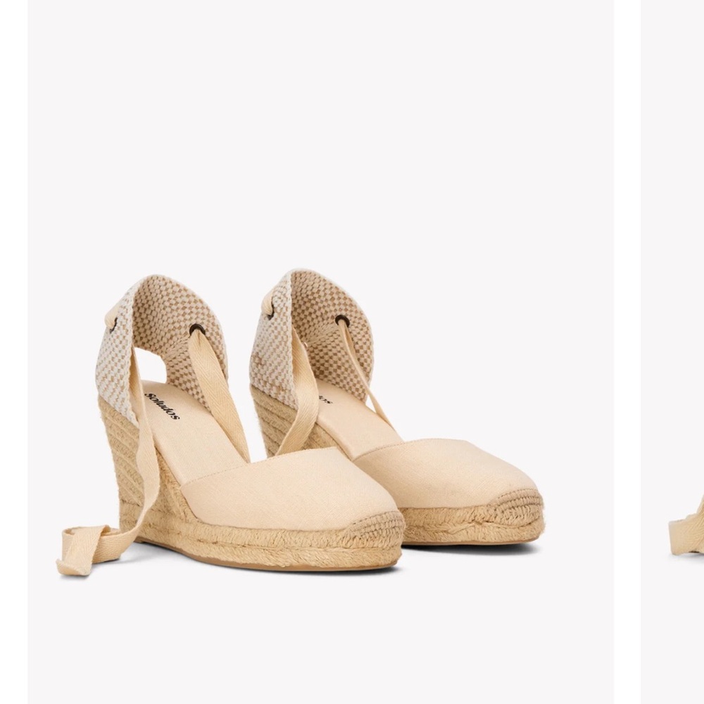 Soludos Beige Espadrille Wedge Tie-Ankle Shoes